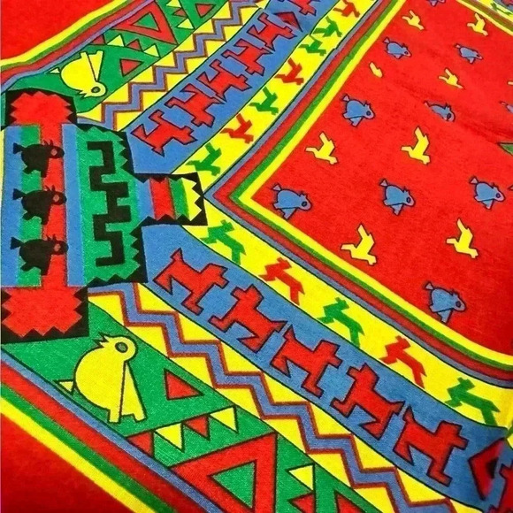 Vintage Paris Bandana Made USA Southwest Aztec Native Print Animals RED Square - Picture 2 of 4
